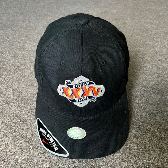 Vintage ‘01 NFL Team Super Bowl XXXV Nike Stretch Black Hat Ravens VS Giants NWT - Picture 1 of 15